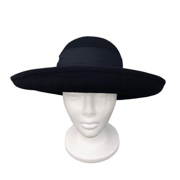 VTG Betmar 80\'s Wide Brim Black Bowler Style Wool Hat W/Ribbon Band And Bow